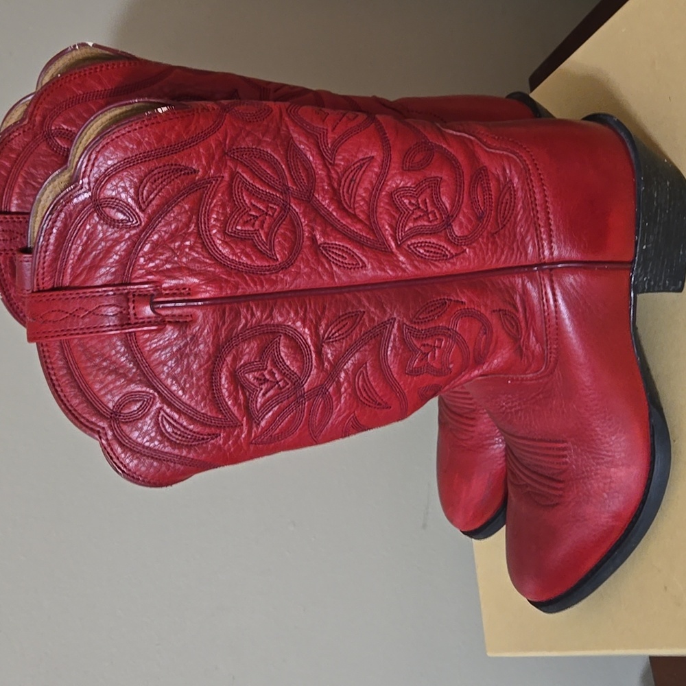 Ariat Heritage Western Boots Womens Size 7 B Red Leather Floral R-Toe 15761 - Picture 3 of 11